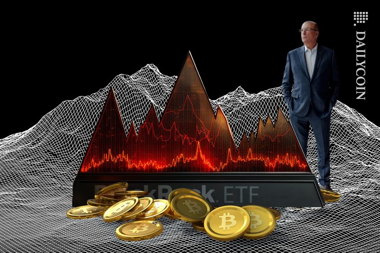 BlackRock’s BTC ETF Hits $100B: XRP & SOL ETFs Next? Larry Fink standing next to Black rocks Bitcoin ETF chart.