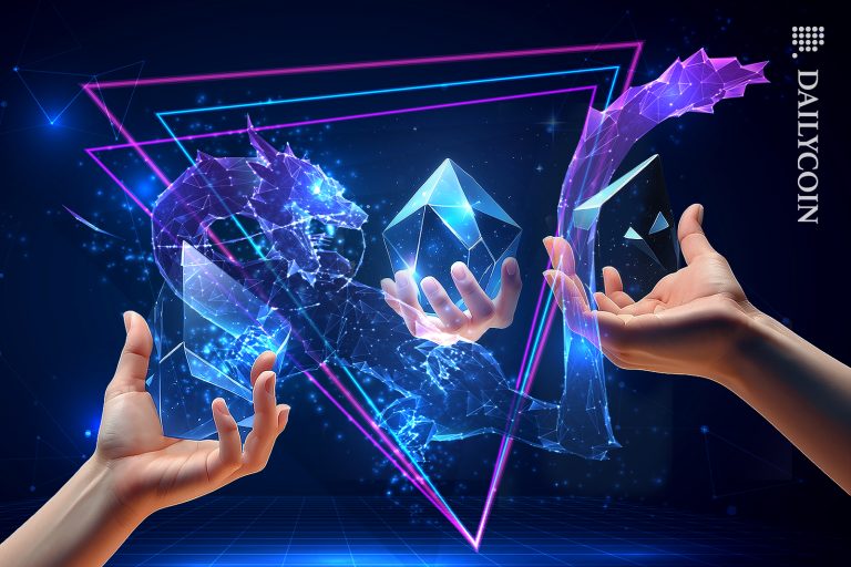 Coinbase Lists LINEA, Other Gems Amid Big DEX Roll-Out Hands trading blockchain gems with a dragon.