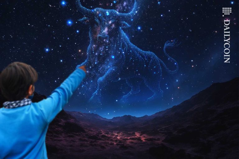 FLUID Jumps 10% as DeFi Star Kicks Off Token Buyback  Little boy pointing at a bull star formation on the night sky.