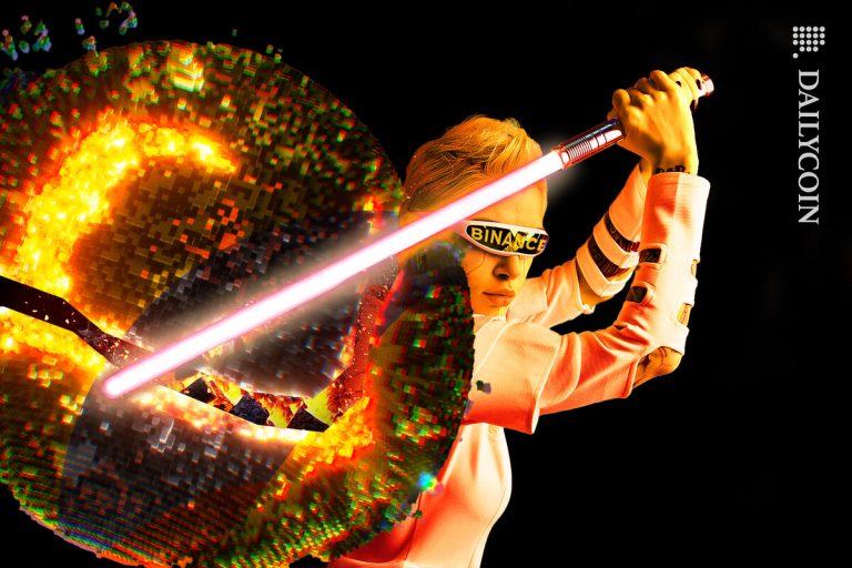 LUNC Burns Blaze On, But Price Faces Brutal Sell Signals Binance lady slashing digital planet LUNC into pieces.