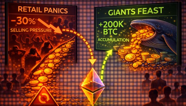 Retail Panics, Giants Feast: Whales Accumulate 200K Bitcoin Despite Selling Pressure