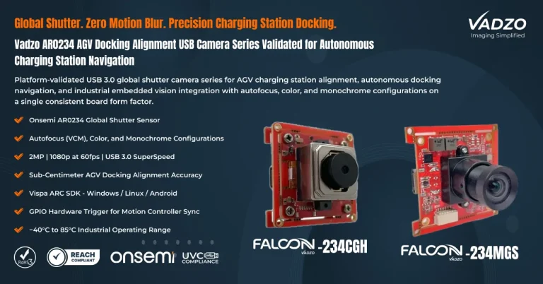 Vadzo Imaging Validates AGV Docking Alignment USB Camera Based on AR0234 Global Shutter Technology for Precision Charging Station Navigation