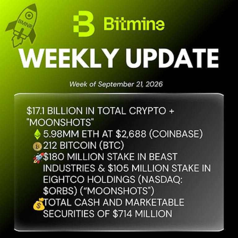 Bitmine Immersion Technologies (BMNR) Announces ETH Holdings Reach 5.98 Million Tokens, and Total Crypto and Total Cash Holdings of $17.1 Billion Bitmine Immersion Technologies (BMNR) Announces ETH Holdings Reach 5.98 Million Tokens, and Total Crypto and Total Cash Holdings of $17.1 Billion